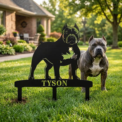 Personalized American Bully Garden Metal Sign With Stakes. Custom Dog Yard Name Gift