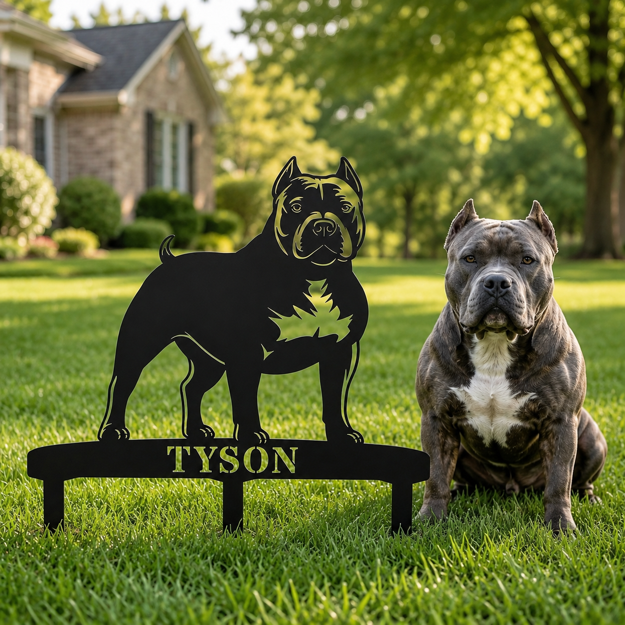 Personalized American Bully Garden Metal Sign With Stakes. Custom Dog Yard Name Gift