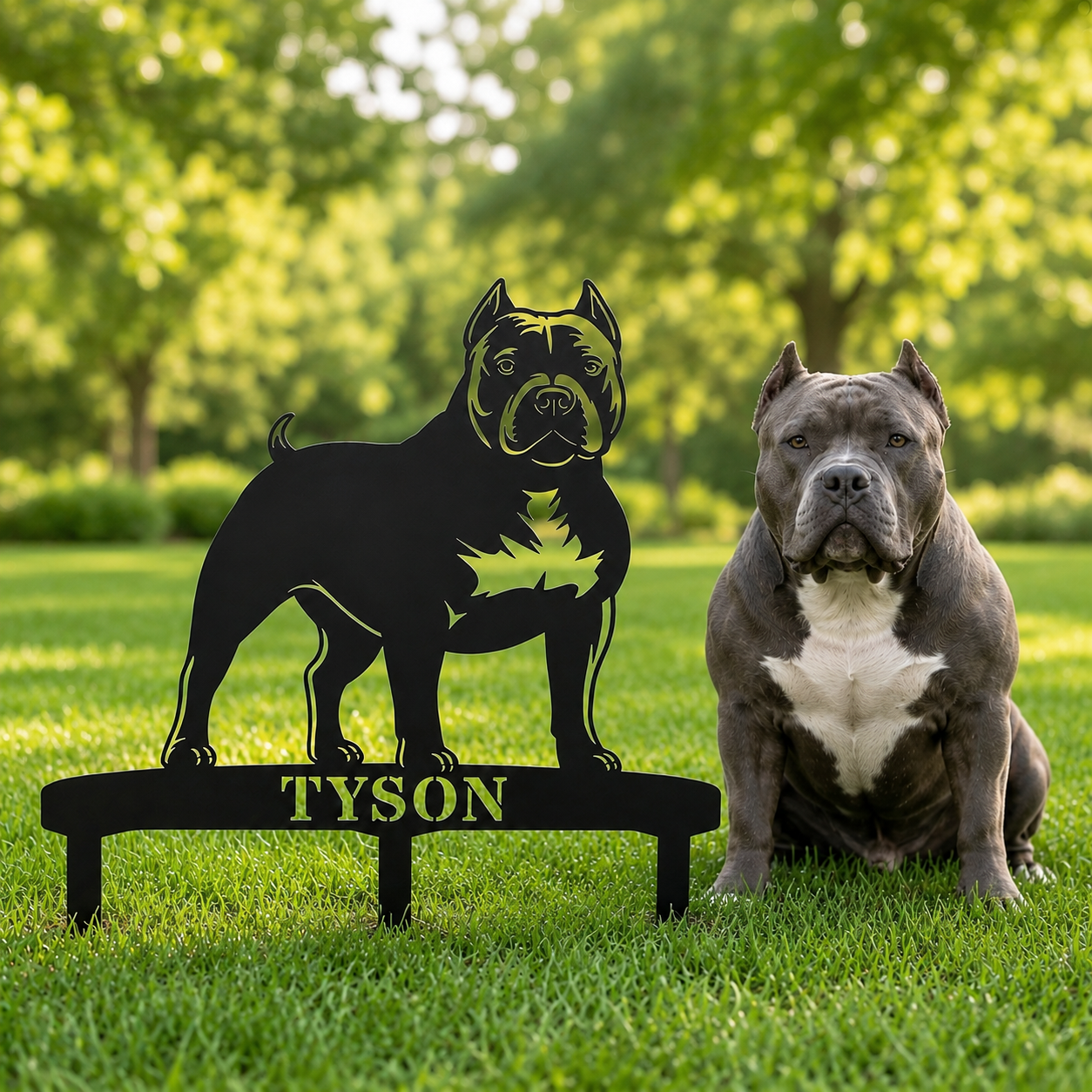 Personalized American Bully Garden Metal Sign With Stakes. Custom Dog Yard Name Gift