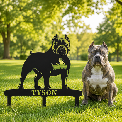 Personalized American Bully Garden Metal Sign With Stakes. Custom Dog Yard Name Gift