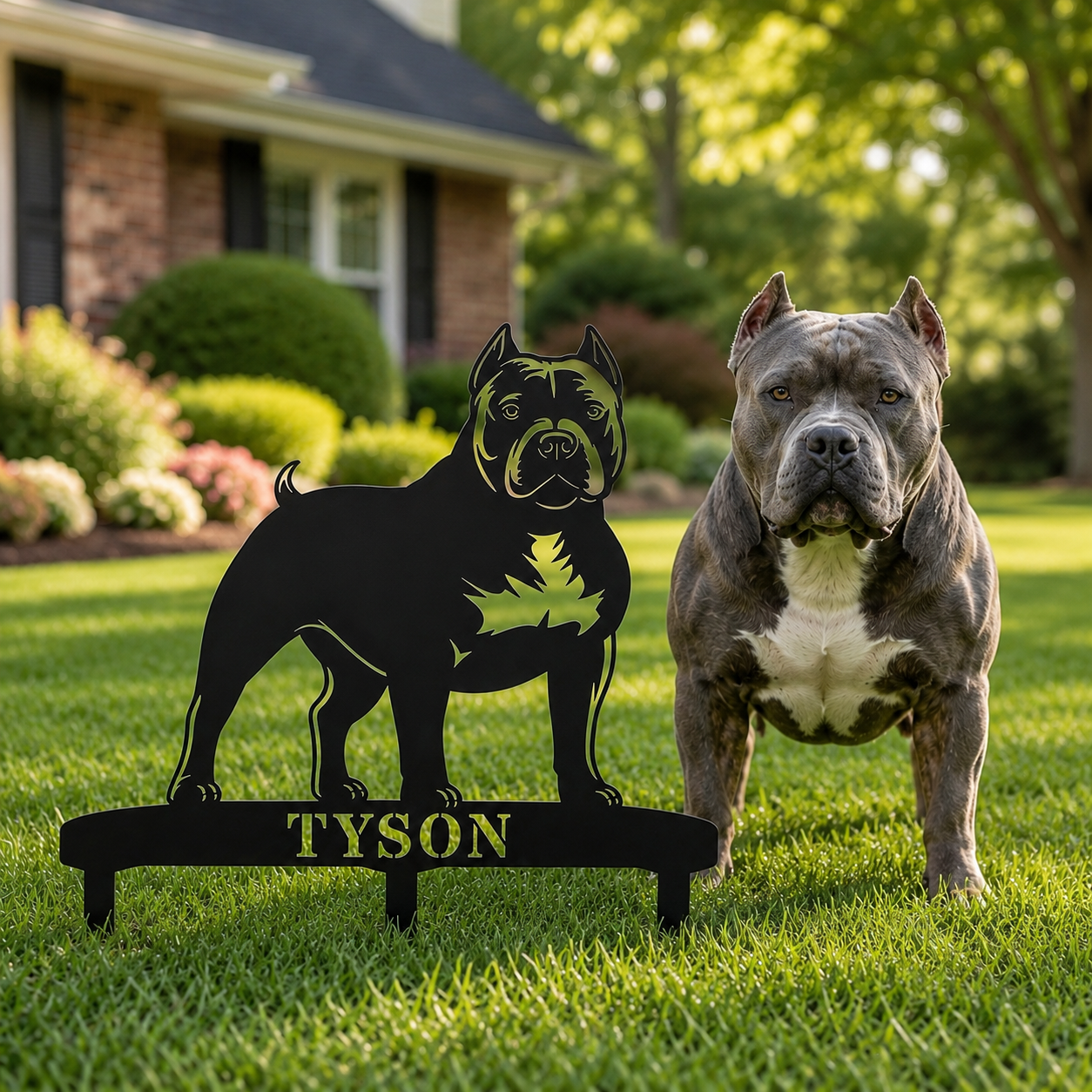 Personalized American Bully Garden Metal Sign With Stakes. Custom Dog Yard Name Gift