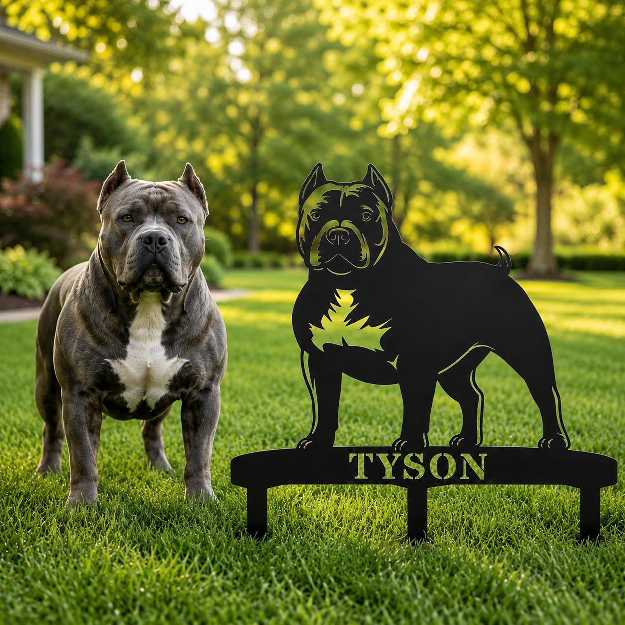 Personalized American Bully Garden Metal Sign With Stakes. Custom Dog Yard Name Gift