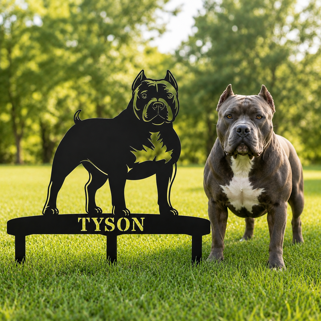 Personalized American Bully Garden Metal Sign With Stakes. Custom Dog Yard Name Gift