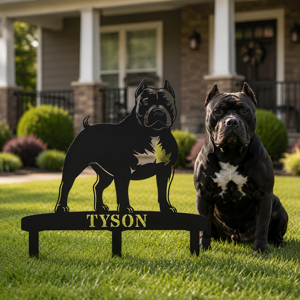 Personalized American Bully Garden Metal Sign With Stakes. Custom Dog Yard Name Gift