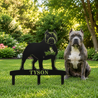 Personalized American Bully Garden Metal Sign With Stakes. Custom Dog Yard Name Gift