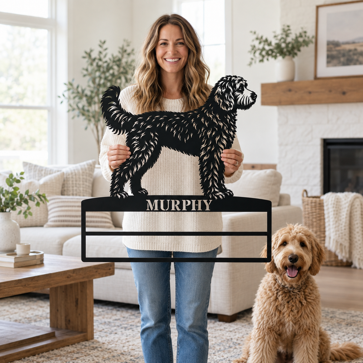Personalized Doodle Rosette Metal Sign. Dog Champion Name Ribbon Display