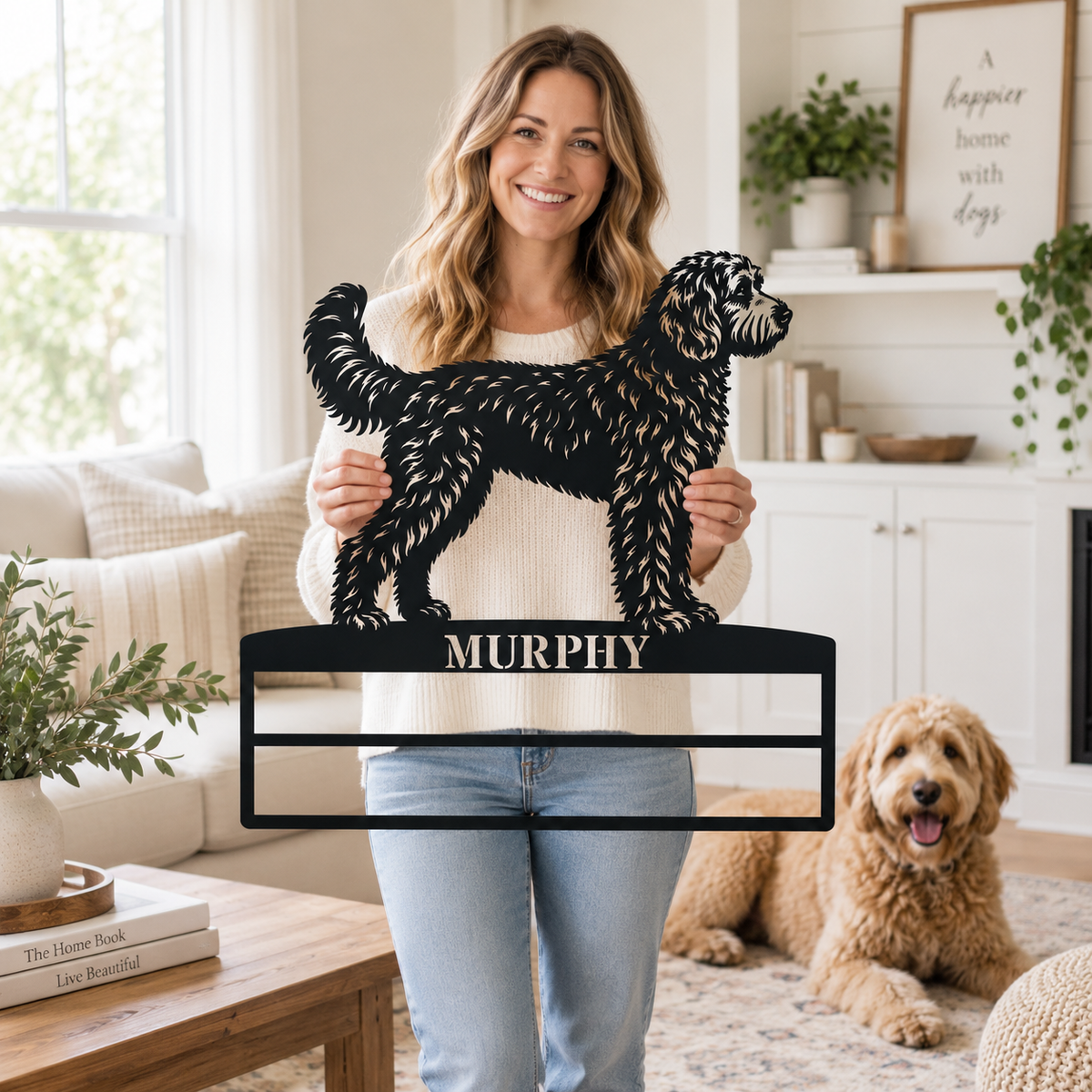Personalized Doodle Rosette Metal Sign. Dog Champion Name Ribbon Display