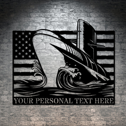 Custom American Submarine Name Metal Sign Gift In Black With Custom Text