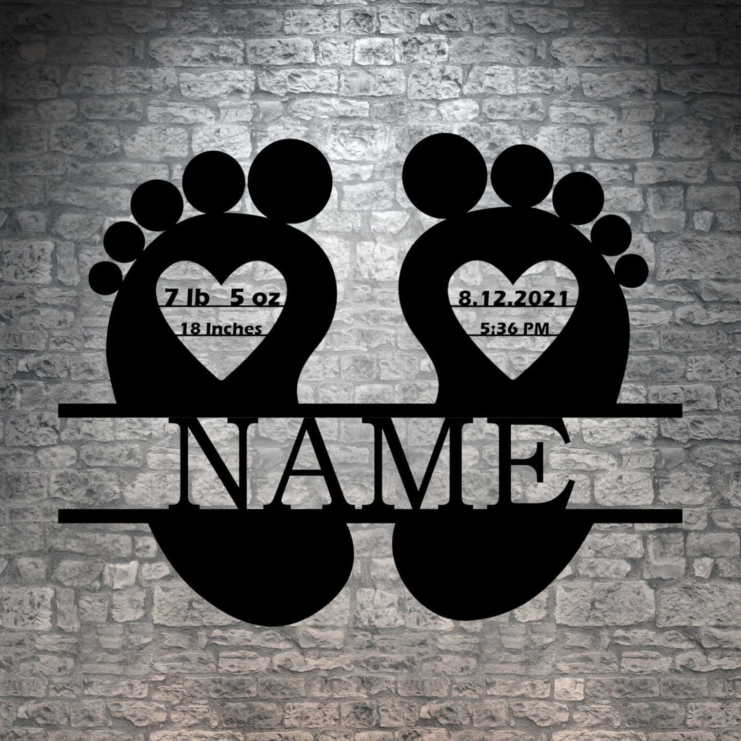 Personalized Baby Footprint Birth Announcement Metal Sign. Baby Shower Name Gift. Kids Room Decor. New Born Custom Baby Arrival Announcement