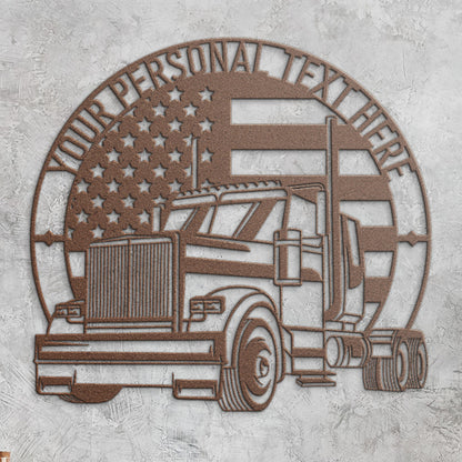 Personalized US Trucker Metal Sign Gift. Personal Patriotic Truck Owner. Lorry Driver Wall Decor. US 18 Wheeler Custom Truck Wall Hanging