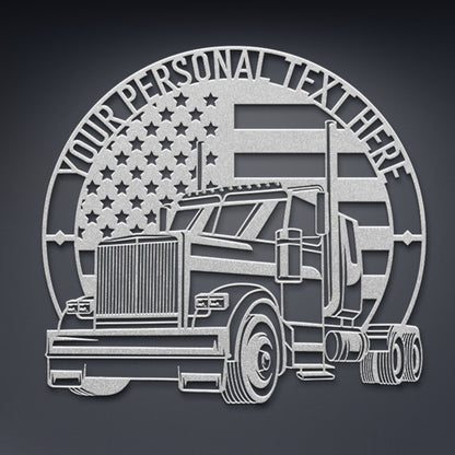 Personalized US Trucker Metal Sign Gift. Personal Patriotic Truck Owner. Lorry Driver Wall Decor. US 18 Wheeler Custom Truck Wall Hanging