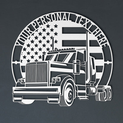 Personalized US Trucker Metal Sign Gift. Personal Patriotic Truck Owner. Lorry Driver Wall Decor. US 18 Wheeler Custom Truck Wall Hanging