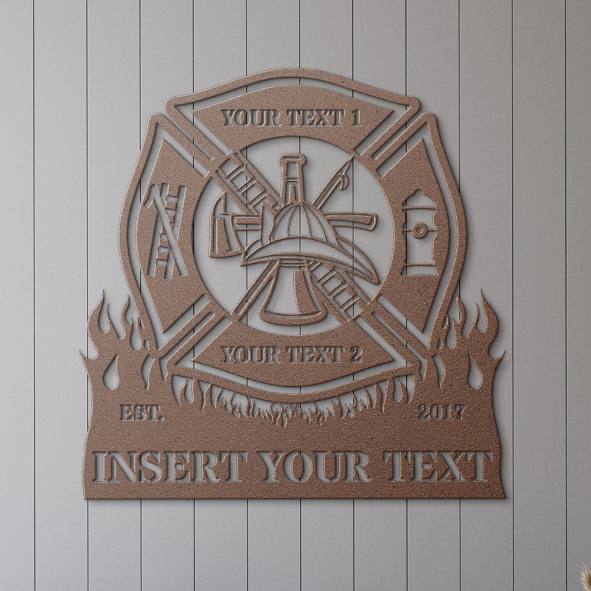 Firefighter Personalized Metal Sign Gift. Custom Fire Department Maltese Cross Wall Decor. Customized Name Sign For US Fireman. Fire Chief