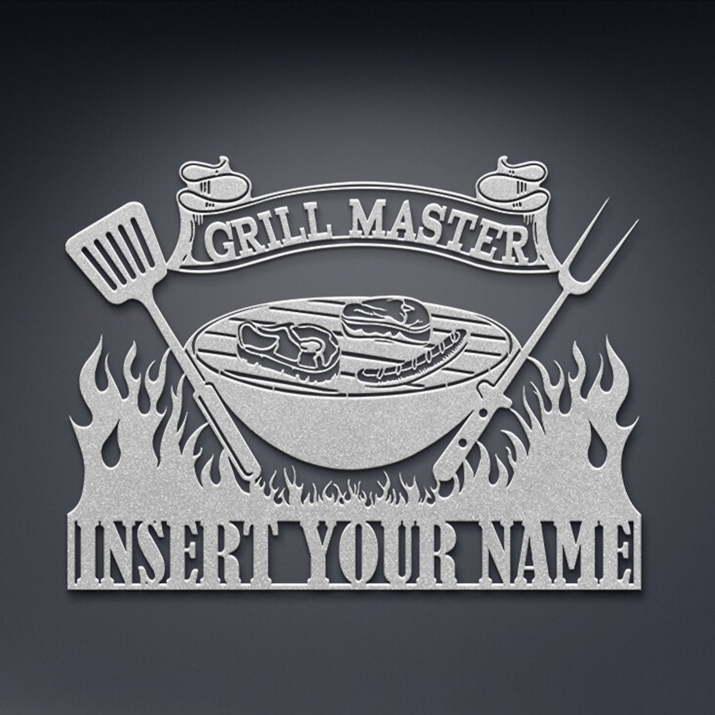 Grill Personalized Name Metal Sign. Custom Grillmaster Steel Sign Monogram Gift. Personal Grill Steel Sign. BBQ Monogram Display For Father