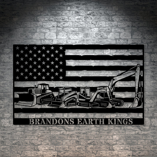 Large Personalized American Construction Machines Metal Sign In Black.