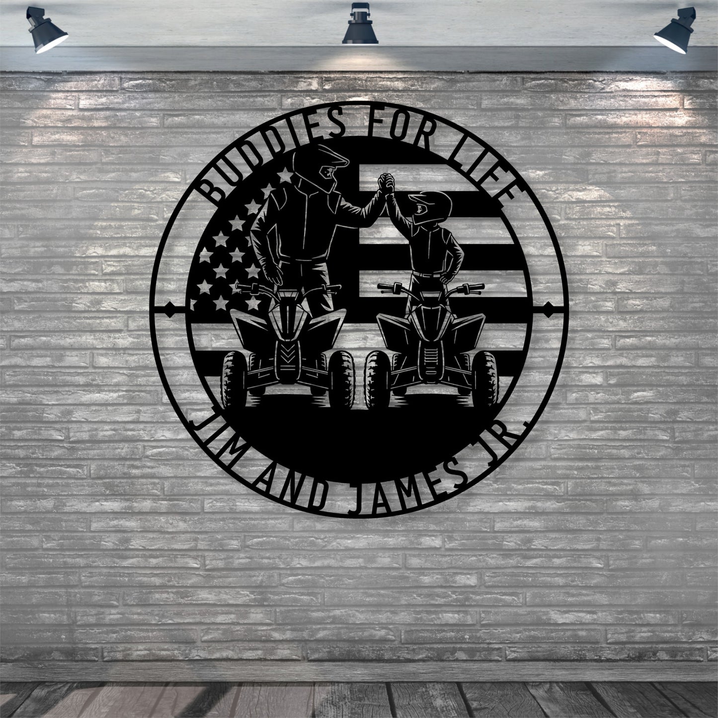 Large Personalized American Dad And Son ATV Metal Sign Gift In Black