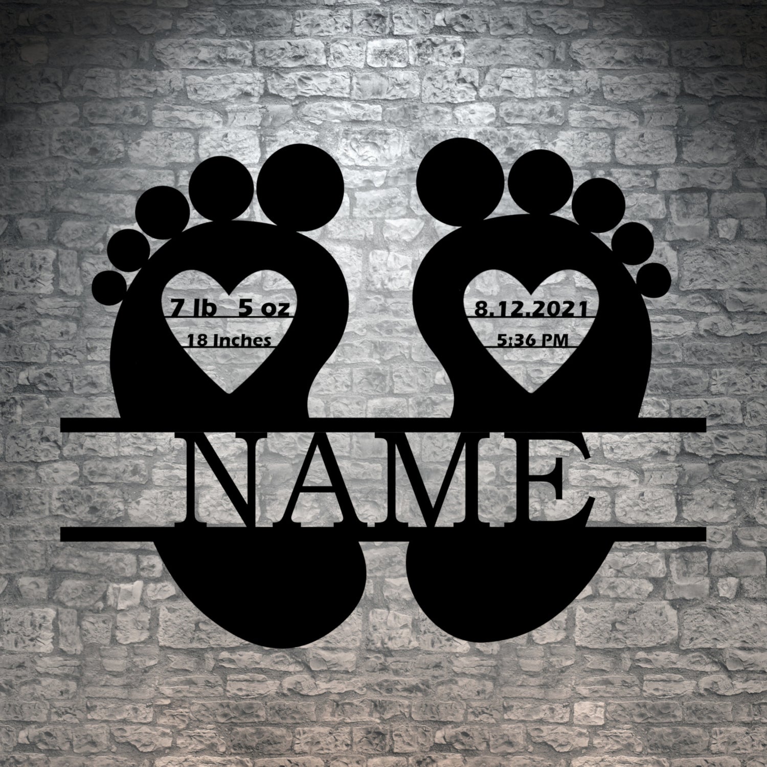 Large Personalized Baby Birth Announcement Metal Sign Decor In Black With Custom Text