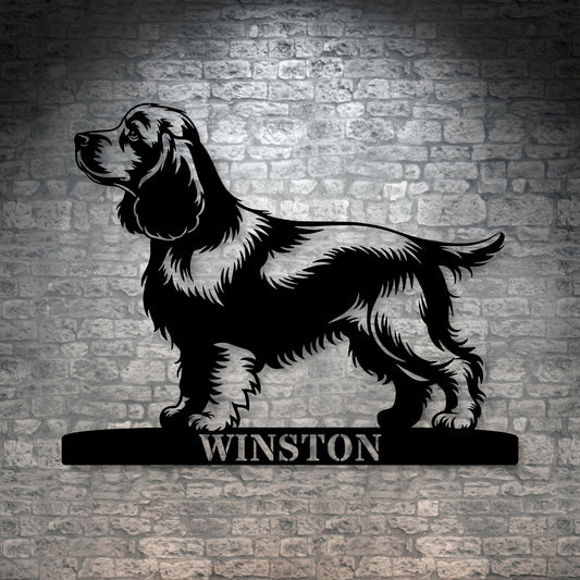 Large Personalized Cocker Spaniel Guard Metal Sign In Black. Custom steel sign wall decor for dog lovers