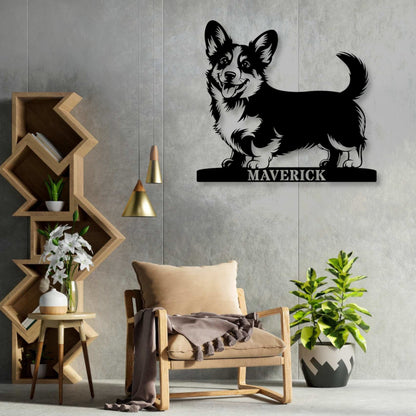 Large Personalized Corgi Guard Metal Sign In Black. Custom steel sign wall decor for dog lovers.....