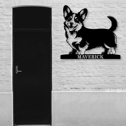 Large Personalized Corgi Guard Metal Sign In Black. Custom steel sign wall decor for dog lovers..