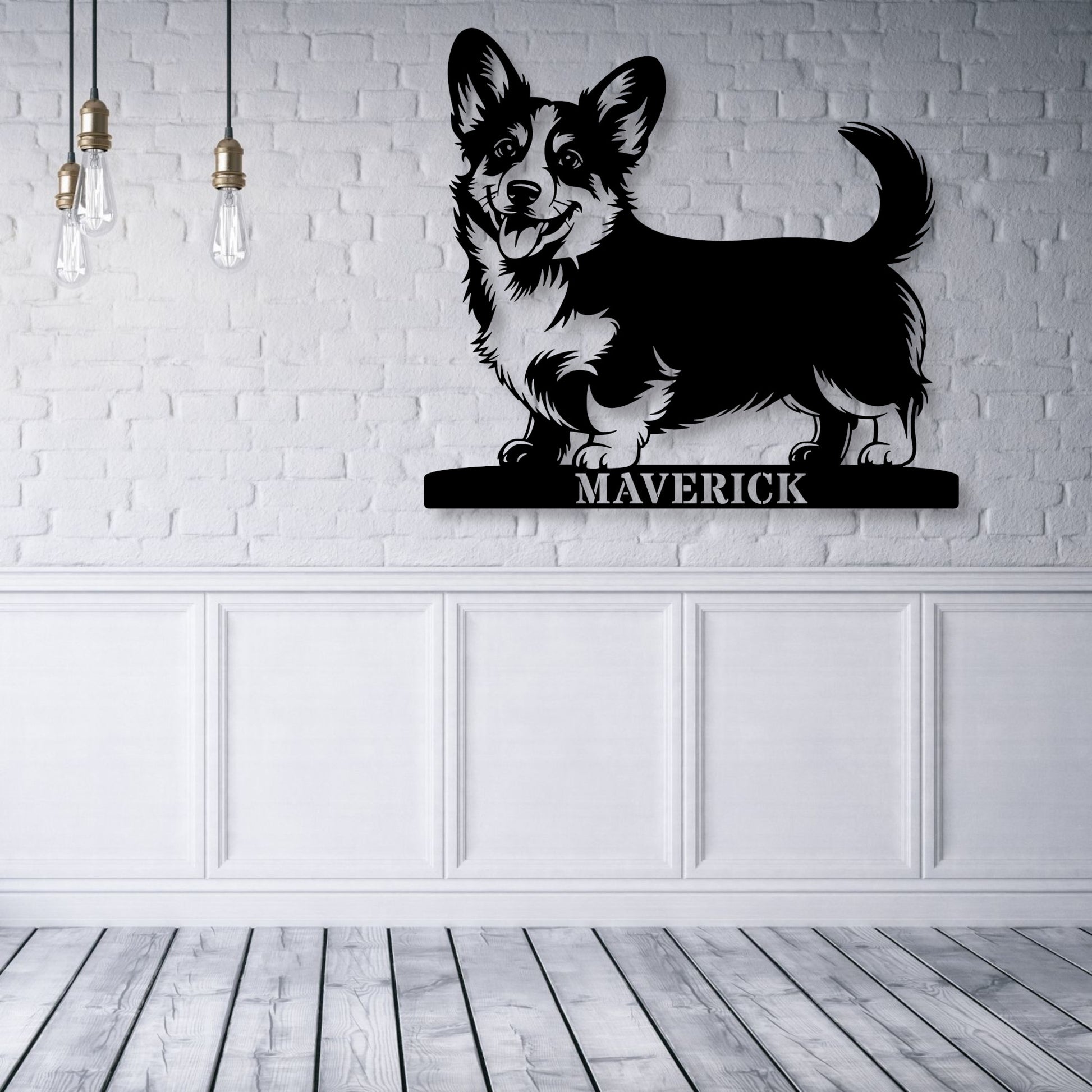 Large Personalized Corgi Guard Metal Sign In Black. Custom steel sign wall decor for dog lovers.