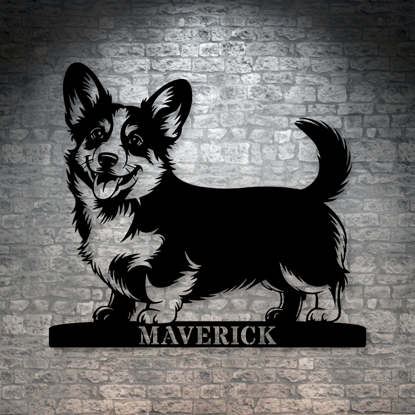 Large Personalized Corgi Guard Metal Sign In Black. Custom steel sign wall decor for dog lovers