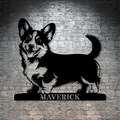 Large Personalized Corgi Guard Metal Sign In Black. Custom steel sign wall decor for dog lovers