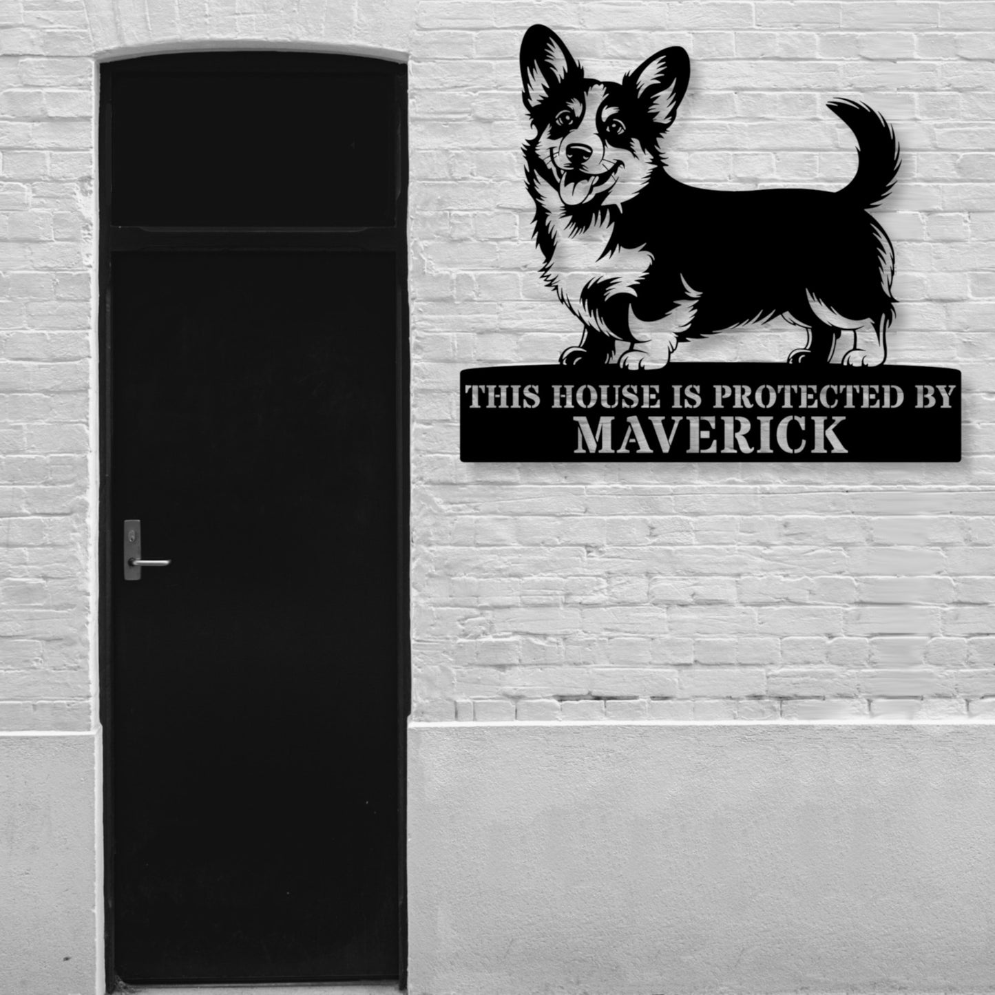 Large Personalized Corgi Metal Sign In Black. Custom Dog Owner Wall Decor Gift.