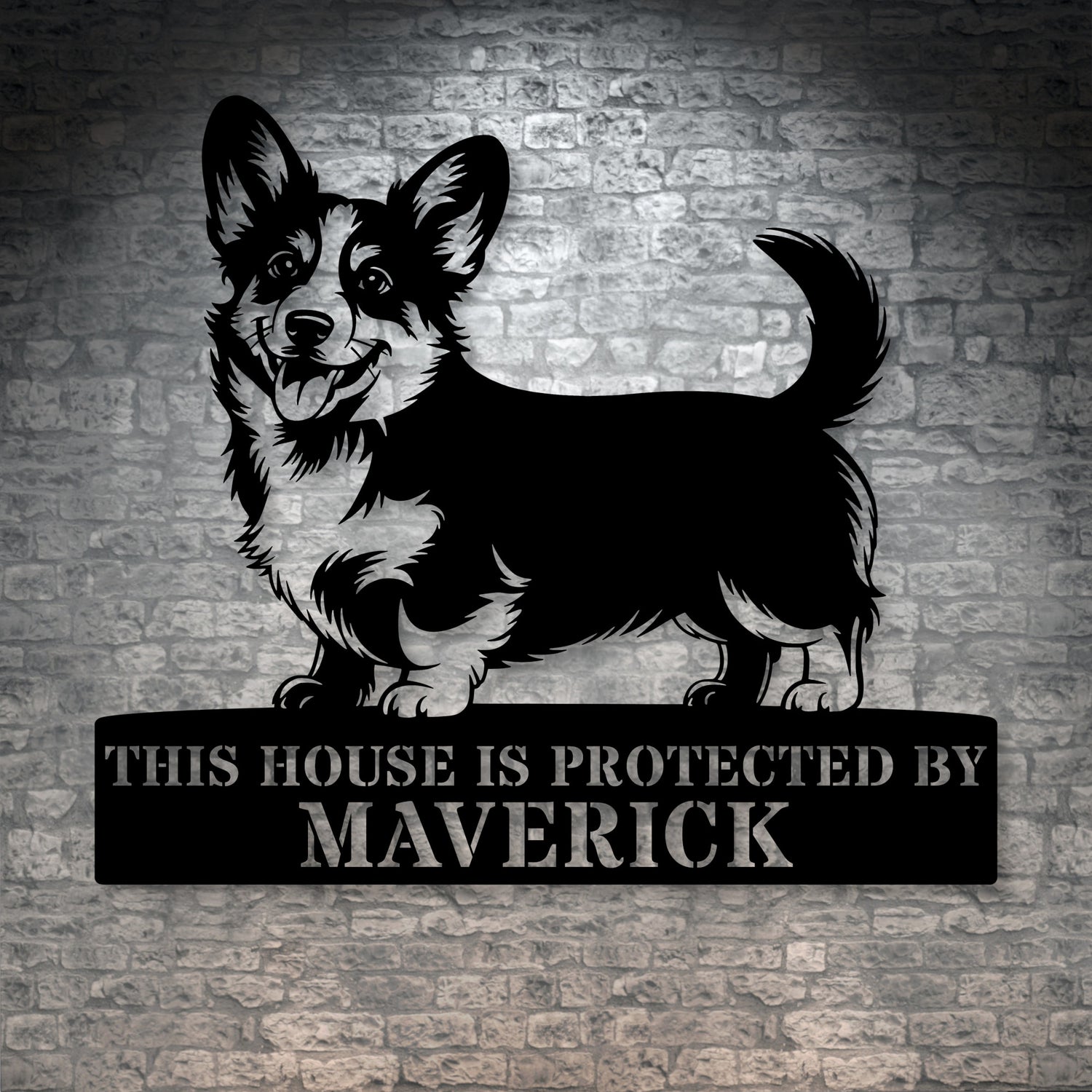 Large Personalized Corgi Metal Sign In Black. Custom Dog Owner Wall Decor Gift