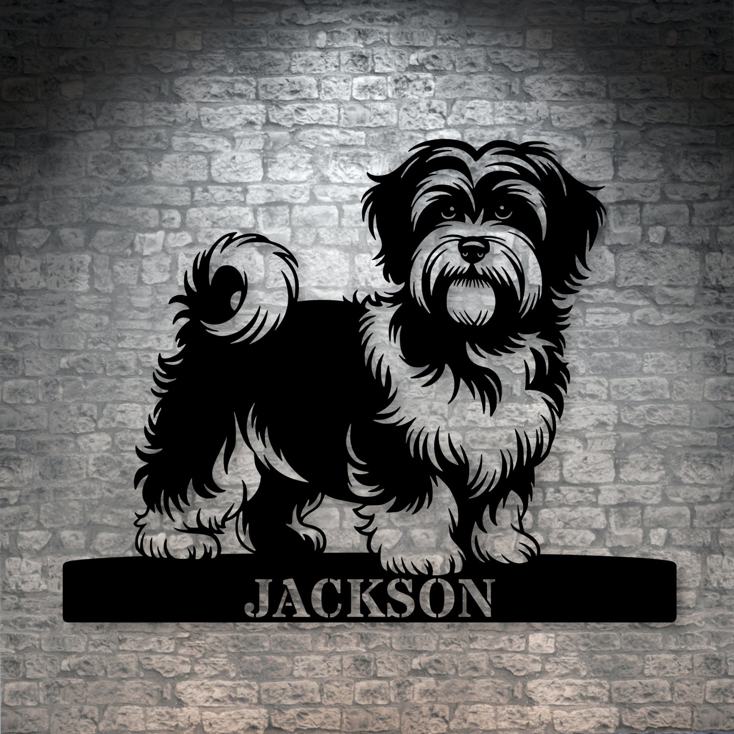 Large Personalized Havanese Guard Metal Sign In Black. Custom steel sign wall decor for dog lovers