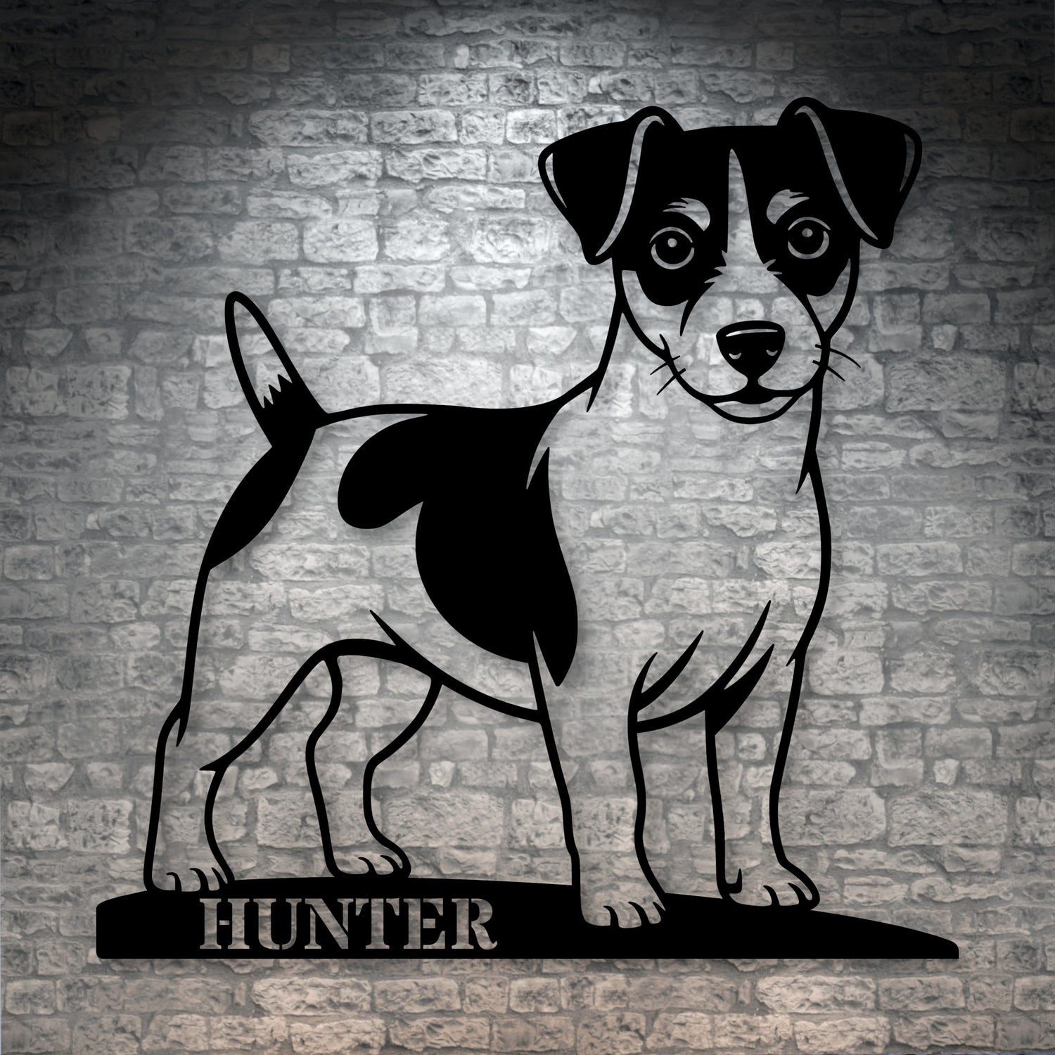 Large Personalized Jack Russel Terrier Guard Metal Sign In Black. Custom steel sign wall decor for dog lovers