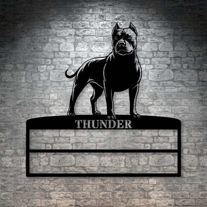 Large Personalized Pitbull Terrier Ribbon Display Metal Sign. Custom Dog Champion Wall Decor Gift