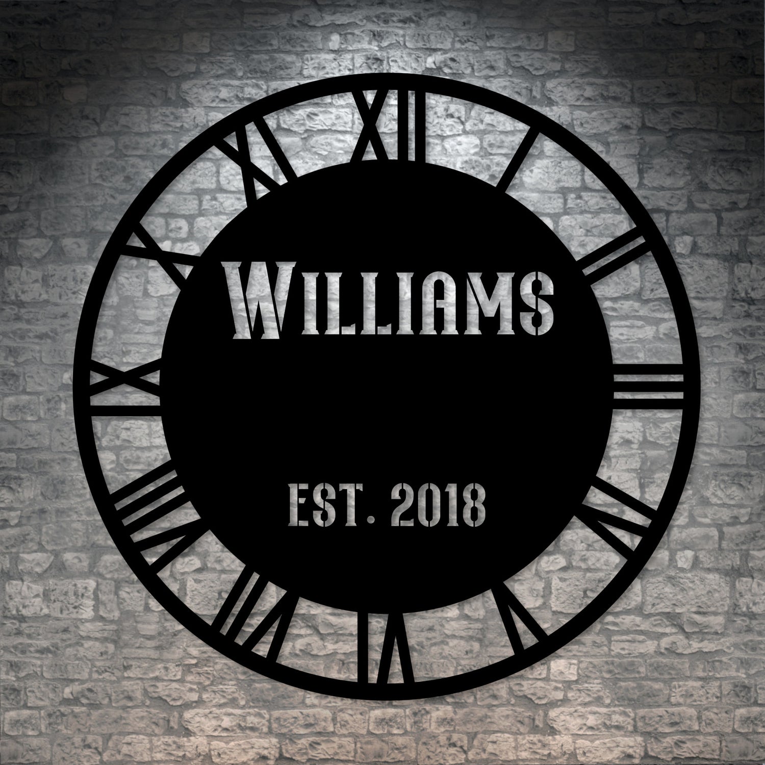 Large Personalized Vintage Wall Clock Metal Sign Decor In Black With Custom Text