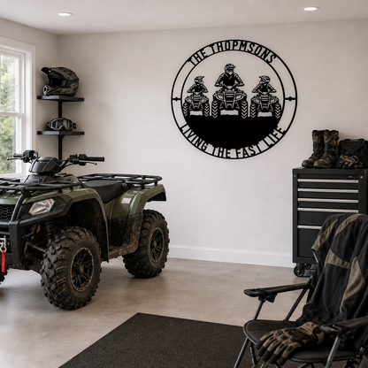 Personalized Father And Two Sons ATV Metal Sign. Custom Quadbike Father's Day And Birthday Gift