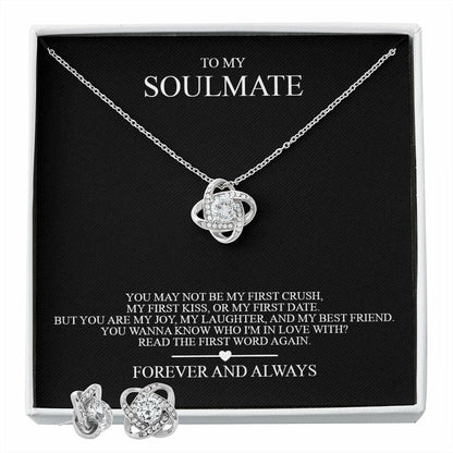 My Soulmate Love Knot Necklace & Earring Set For Her. Custom Jewelry Box Gift For My Girlfriend