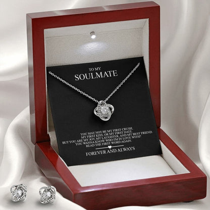 My Soulmate Love Knot Necklace & Earring Set For Her. Custom Jewelry Box Gift For My Girlfriend1