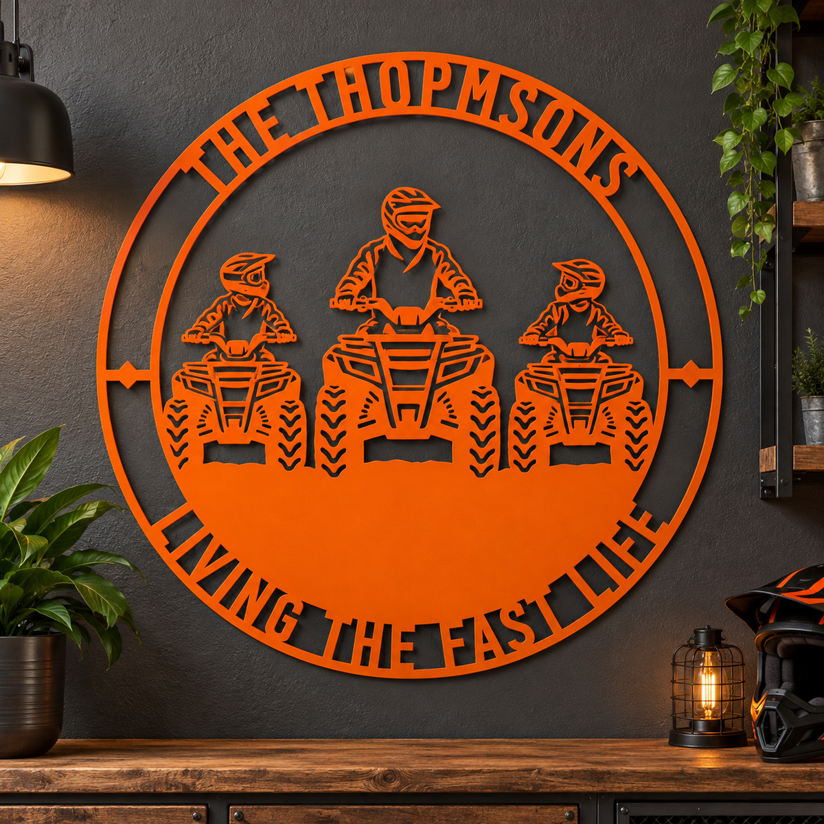 Personalized Father And Two Sons ATV Metal Sign. Custom Quadbike Father's Day And Birthday Gift