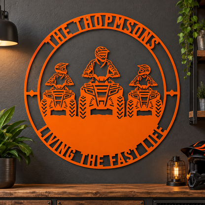 Personalized Father And Two Sons ATV Metal Sign. Custom Quadbike Father's Day And Birthday Gift