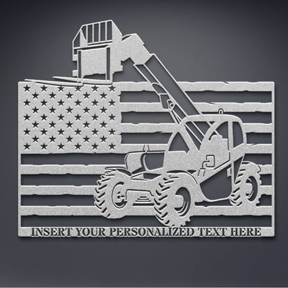 Personalized American Telehandler Metal Sign. Custom Telescopic Forklift Wall Decor Gift. Heavy Machinery Wall Hanging. Construction Worker