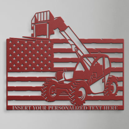 Personalized American Telehandler Metal Sign. Custom Telescopic Forklift Wall Decor Gift. Heavy Machinery Wall Hanging. Construction Worker