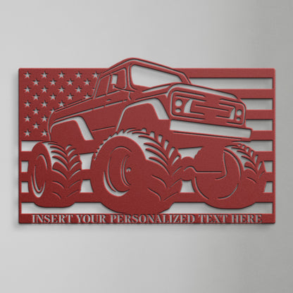 Personalized Monster Truck Name Metal Sign. Custom American Pickup Truck Wall Decor. Gift For Mechanic. Garage Shop Wall Hanging. Auto Decor