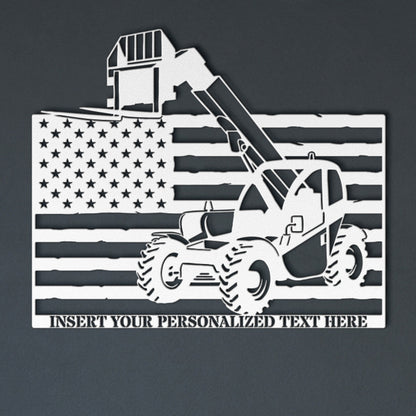 Personalized American Telehandler Metal Sign. Custom Telescopic Forklift Wall Decor Gift. Heavy Machinery Wall Hanging. Construction Worker