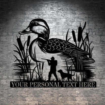 Personalized Duck Hunter Name Metal Sign Gift in black