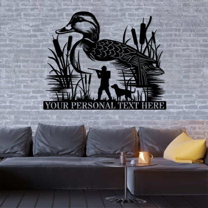 Personalized Duck Hunter Name Metal Sign Gift in black