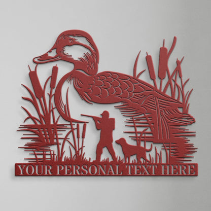 Personalized Duck Hunter Name Metal Sign Gift in red