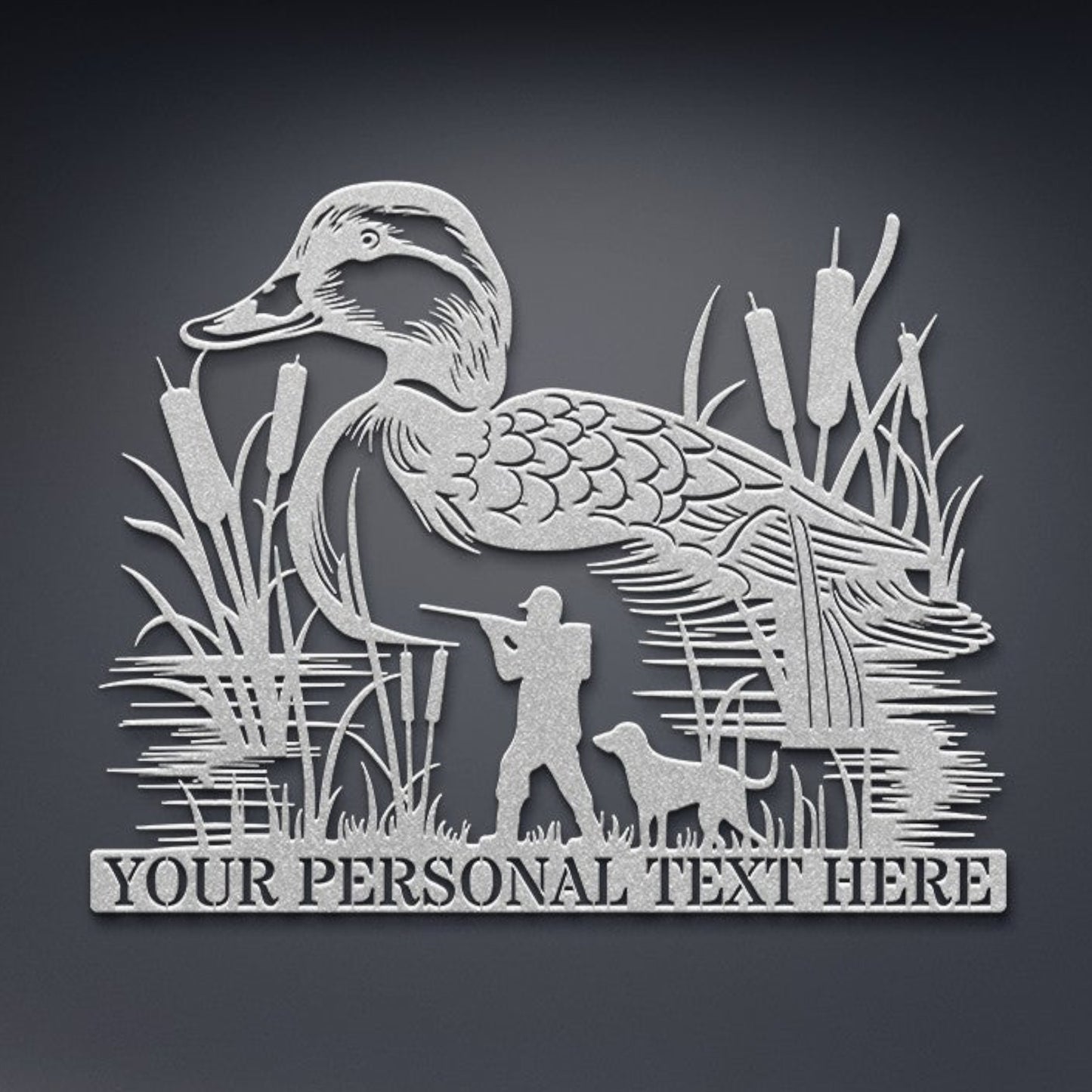 Personalized Duck Hunter Name Metal Sign Gift in silver