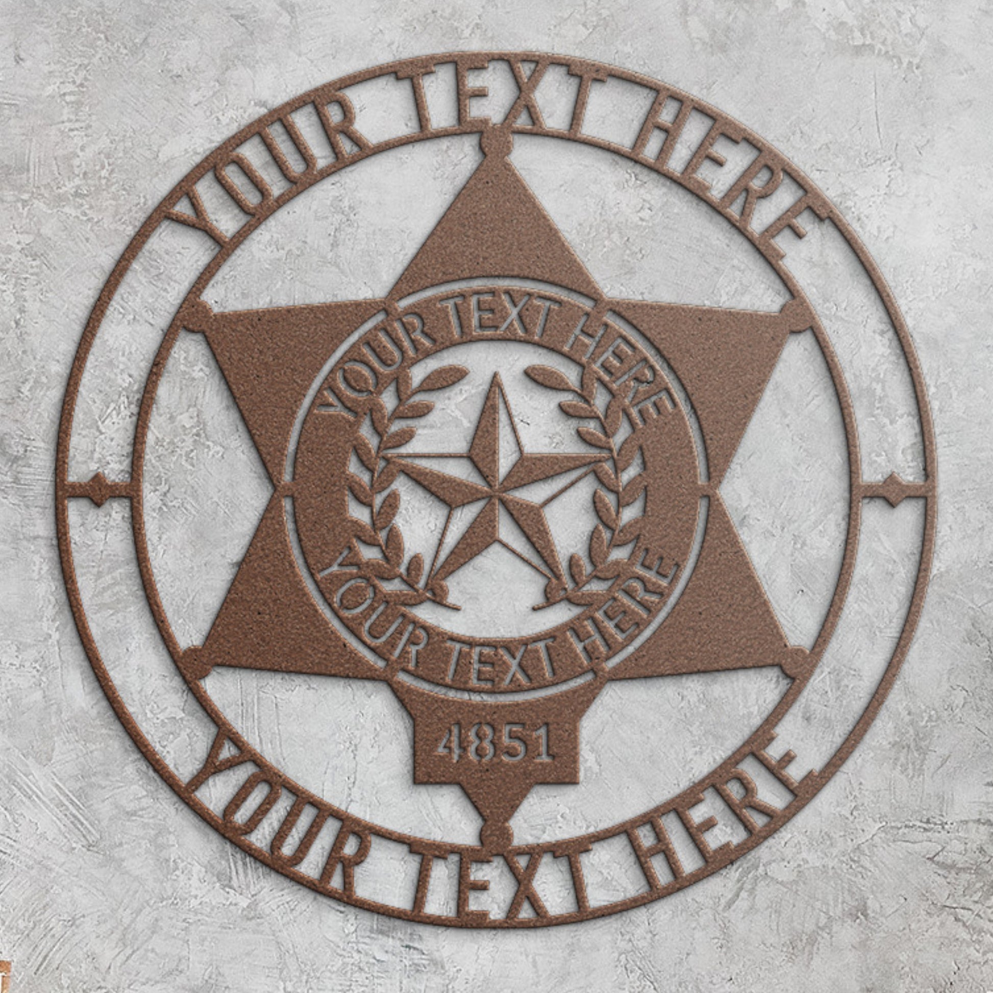Personalized 6-point Police Star Badge Metal Sign Gift In Copper With Custom Text
