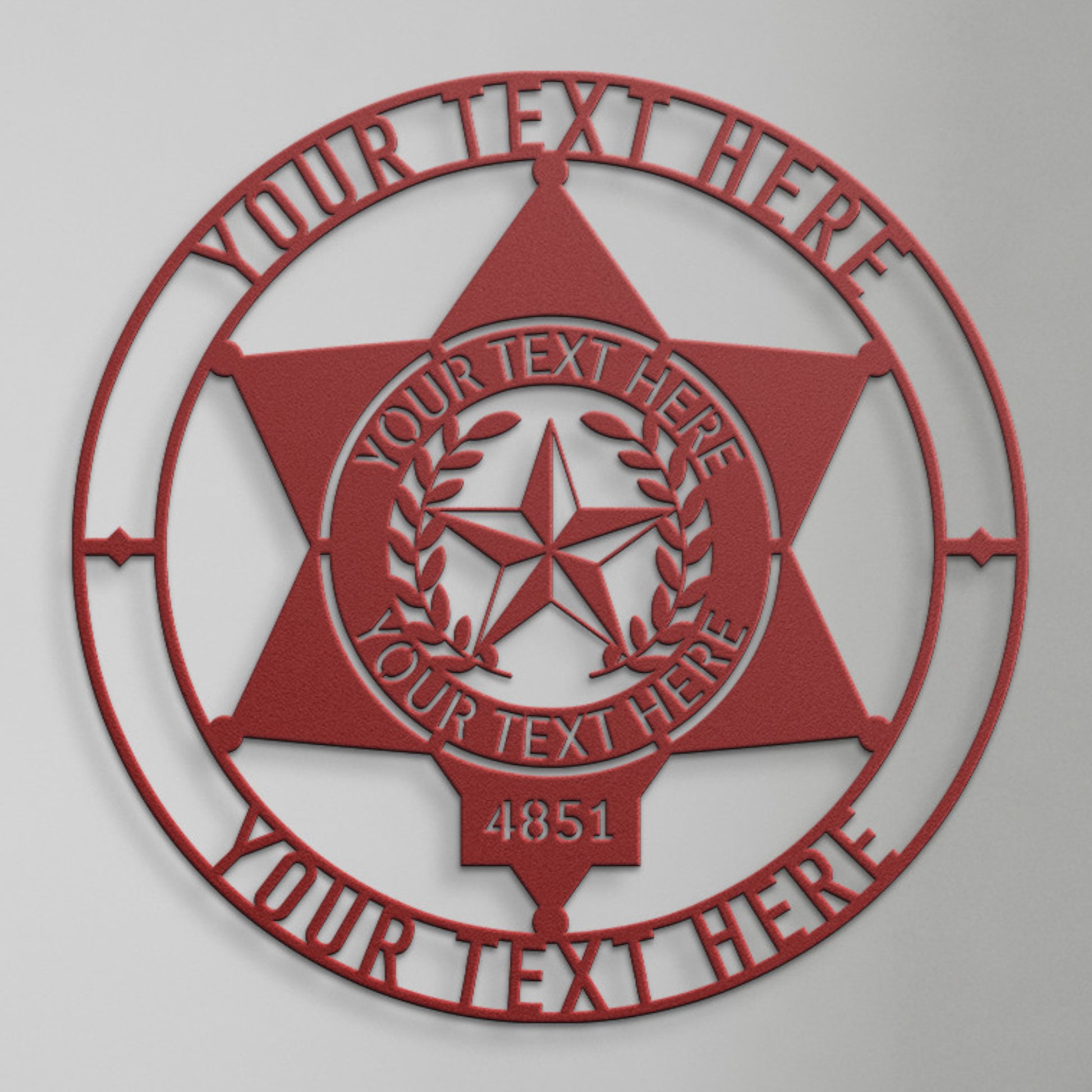 Personalized 6-point Police Star Badge Metal Sign Gift In Red With Custom Text