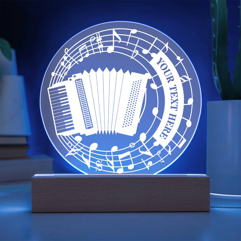 Personalized Accordion And Notes Acrylic LED Sign In Blue With Custom Text