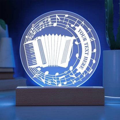 Personalized Accordion And Notes Acrylic LED Sign In Blue With Custom Text